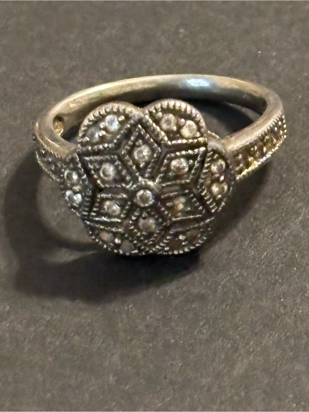 ESPO Joseph Esposito 925 Sterling Silver CZ Art Deco Flower Ring Size 7.5